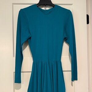 Long-Sleeve Teal A-Line Midi Dress